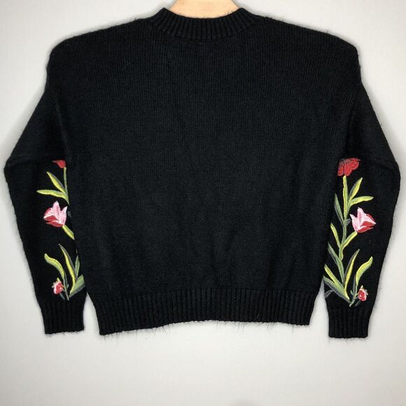 Romeo Juliet Couture Womens Medium Black Rose Embroidered Mock Neck Knit Sweater - Picture 2 of 6